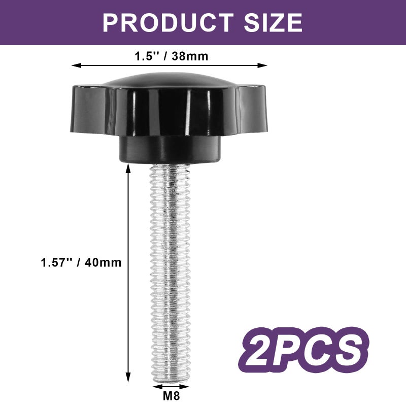 LifCratms M8 x 40mm Thread Star Knob 2Pcs, Plastic Hex Shaped Clamping Knob Handle Hand Tightening Screw for Umbrella Base Replacement - Image 3